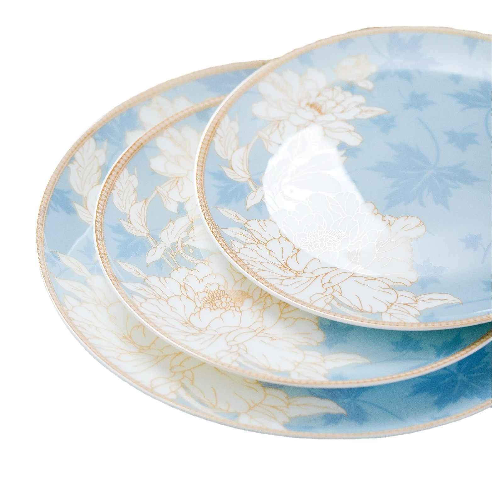High-Grade Jingdezhen Bone China Tableware Luxury Plant Pattern Bowls and Plates Sets Sustainable Ceramic Dinnerware