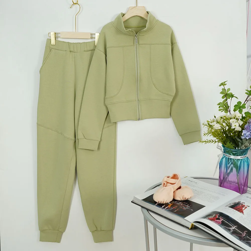 Wholesales new arrivals cotton hot sales dance trainingwear jacket and pants ballet suit