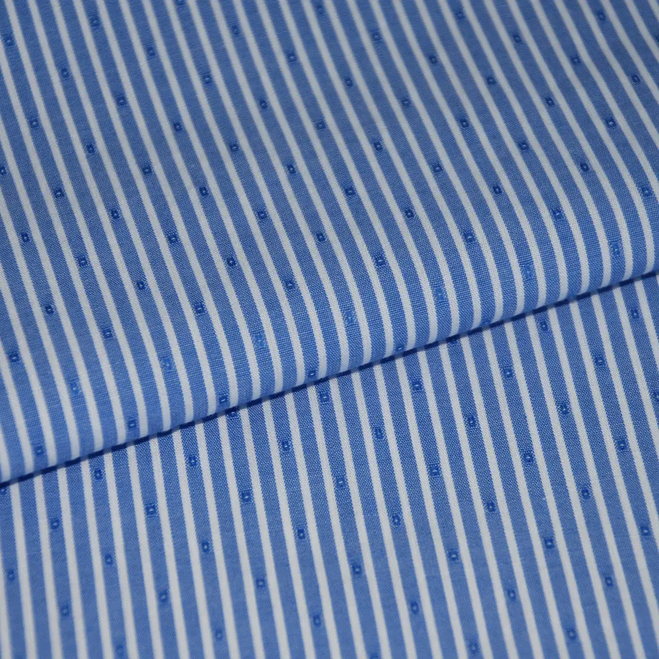 Italy man shellort weave blue blouse yarn dyed 100% cotton dobby little stripe shirts woven fabric