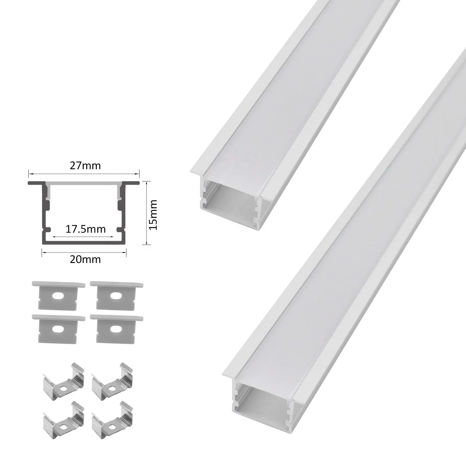 Free Sample 2015A Led Aluminum Strip Light 27*15MM Recessed Channel Recessed Aluminium Profile For Led