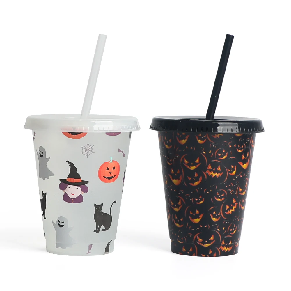 Christmas Pumpkin Halloween 16 Oz Cold Coffee Temperature Custom 24 Oz Plastic Color Changing Cup With Lids Straws