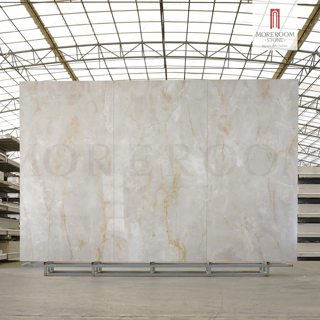 Large Size Snow White Onyx Stone Porcelain Floor Slab Wall Tiles For Bathroom