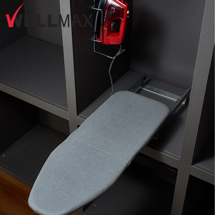 WELLMAX Wardrobe Ironing Board Space Saving Built-In Pull Out Swivel Foldable Ironing Board Cover and Pad