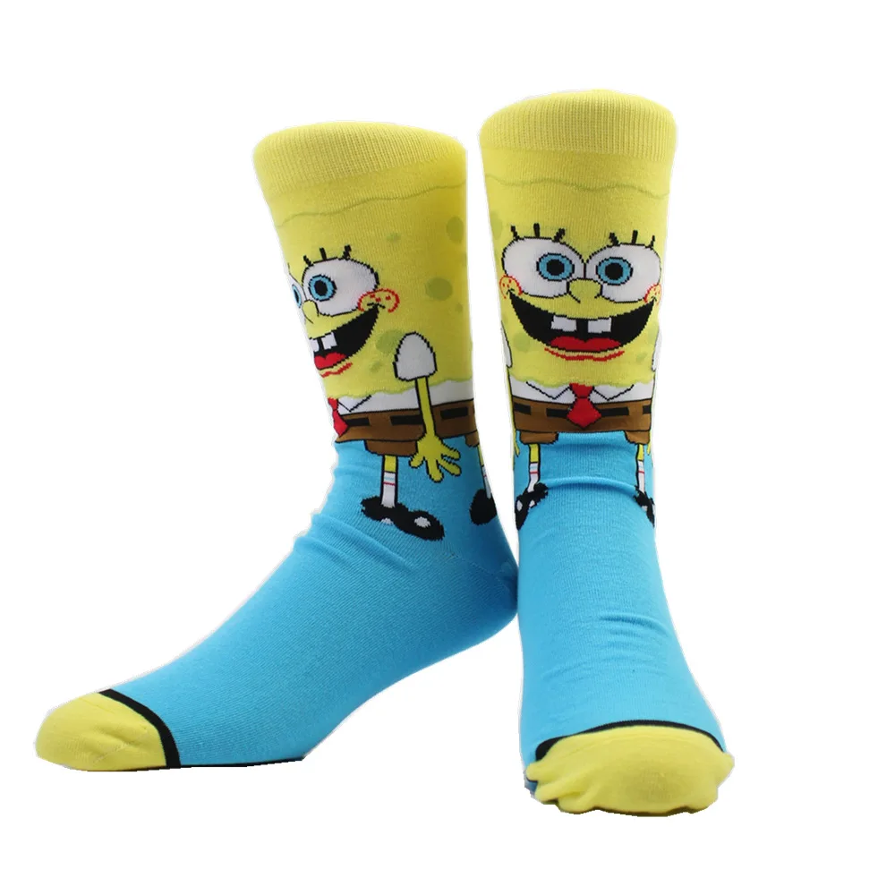 
ODM colorful fashion trendy funny knitted socks spongebob skateboard cartoon man socks 