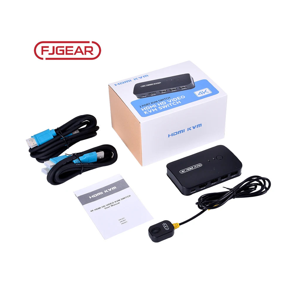 FJ-HK201 FJGEAR Manual 4K 2 Port 2 in 1 out USB2.0 Hdmi HD video Kvm switch Support 3840*2160/30Hz Resolution HDMI KVM Switch