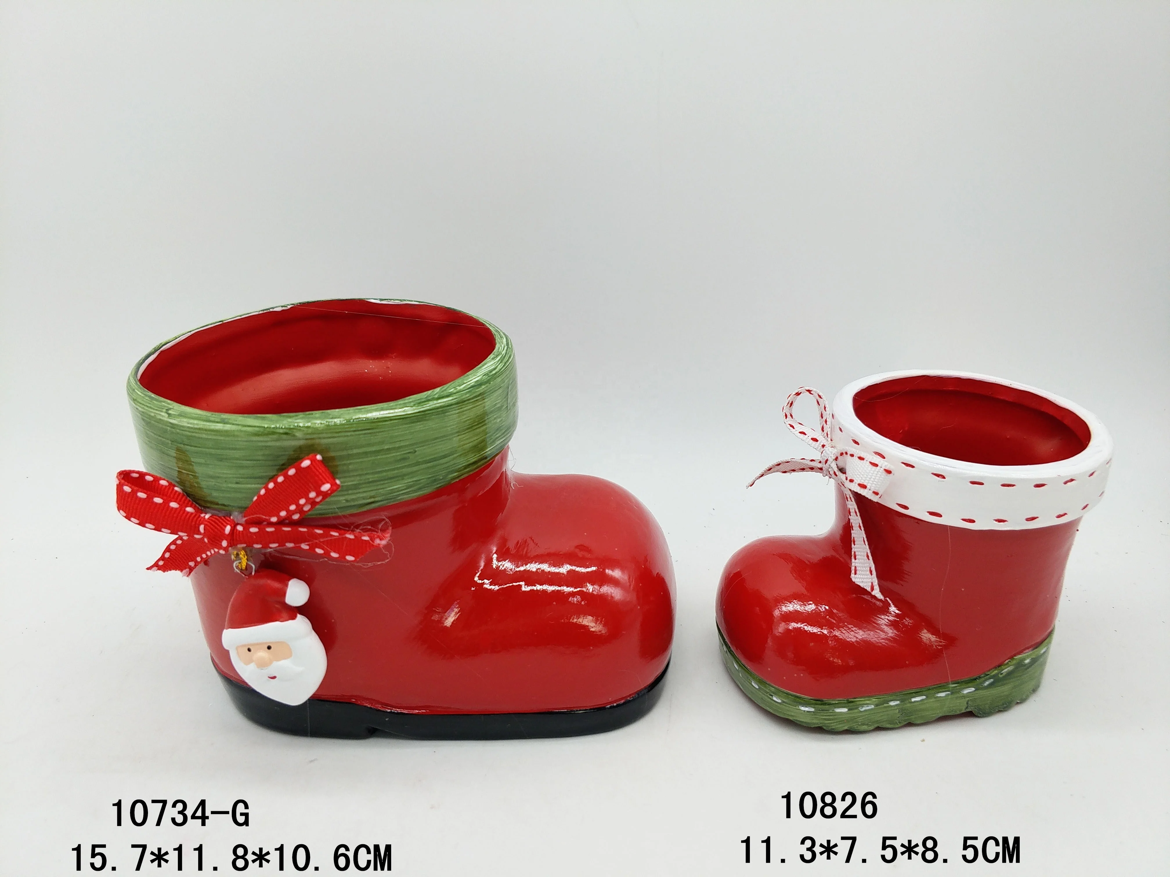 Red Christmas boots shaped Ceramic decoration Christmas flower pot
