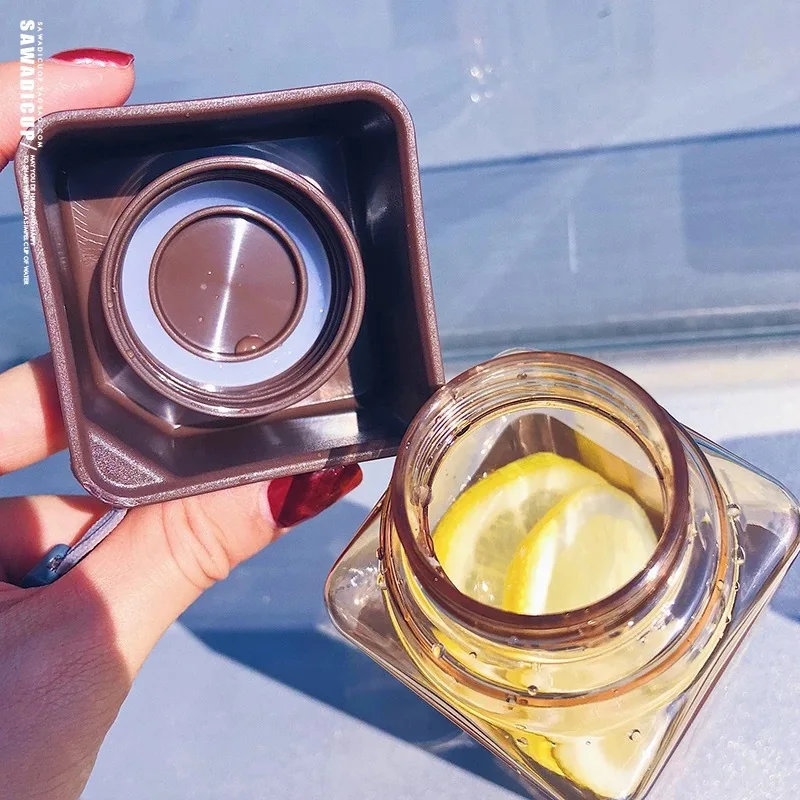 
Cute Milk Tea Bottle Water Clear Transparent Botellas De Agua Square Cute Clear Plastic Water Bottles with Custom Logo 