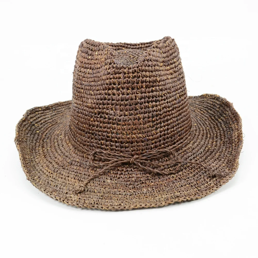 Women Beach Hat Lady Wide Brim Floppy Fold Summer Sun Cowboy Brown Raffia Straw Hat