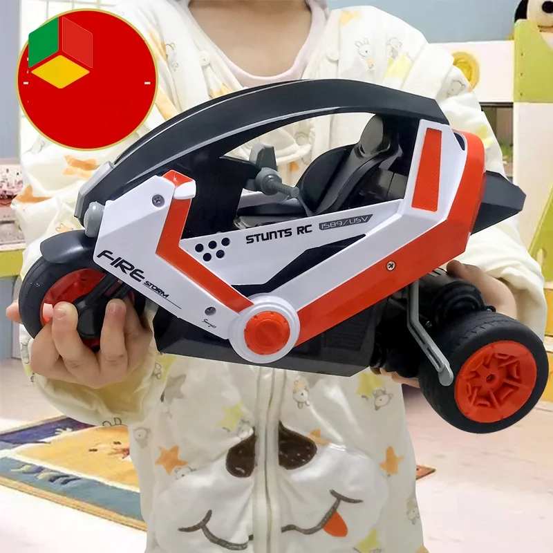QS Toys 2021 RC Stunt Drift Racing Toy Battery Include RC Motorcycle  2.4G Three Wheels Stunt Car Remote Control Toy With USB