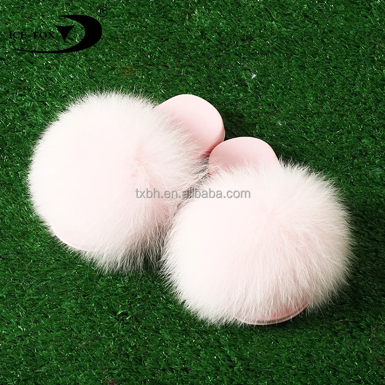 Fur Home Slippers For Women Flat Sole Kids Luxury Raccoon Fluffy Cute Flats Beach Real Fox Fur Slippers