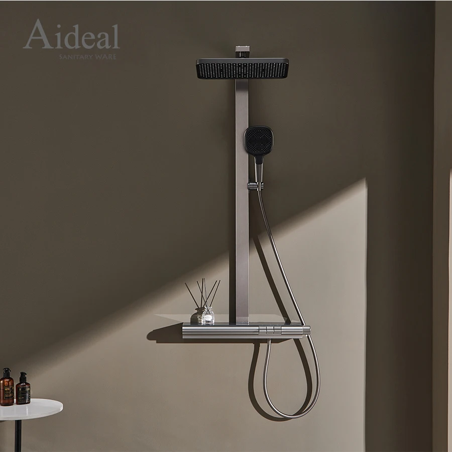 Primary choice piano key switch digital and LED  brushed gun metal thermostatic shower mixer set