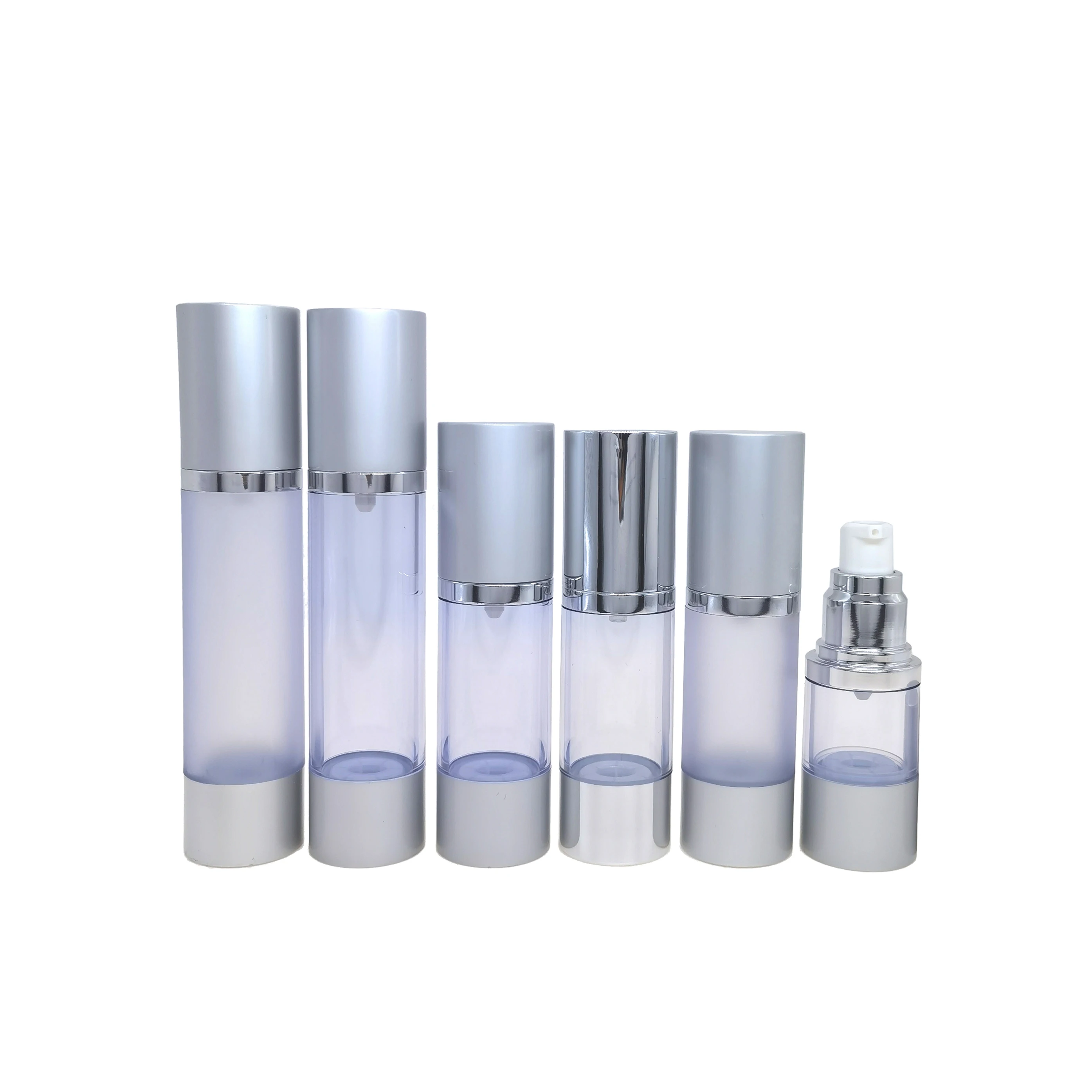 Wholesale 10ml 15ml 30ml 50ml 100ml Aluminum Plastic Matte Silver Cosmetic Cream Airless pump Bottles