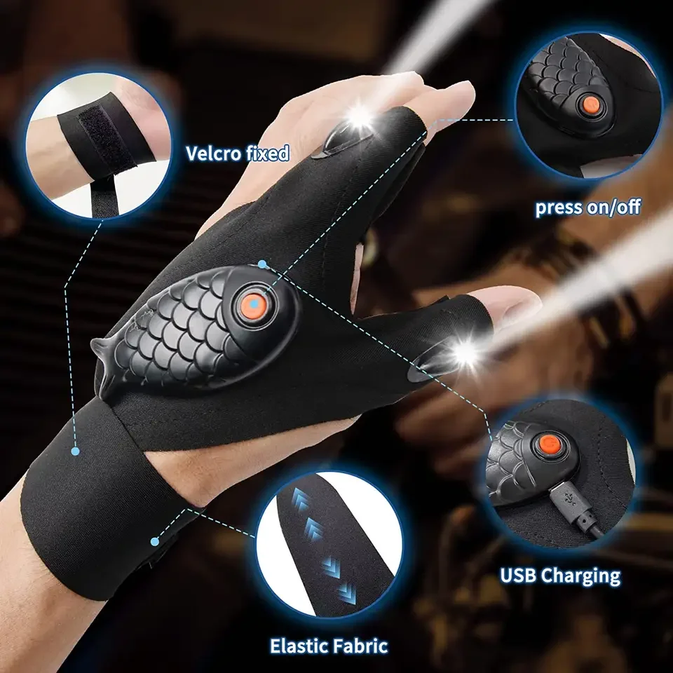 Hot Selling Fingerless Glove LED Flashlight Waterproof Outdoor Tool Fishing Camping Hiking Multi Light Gloves