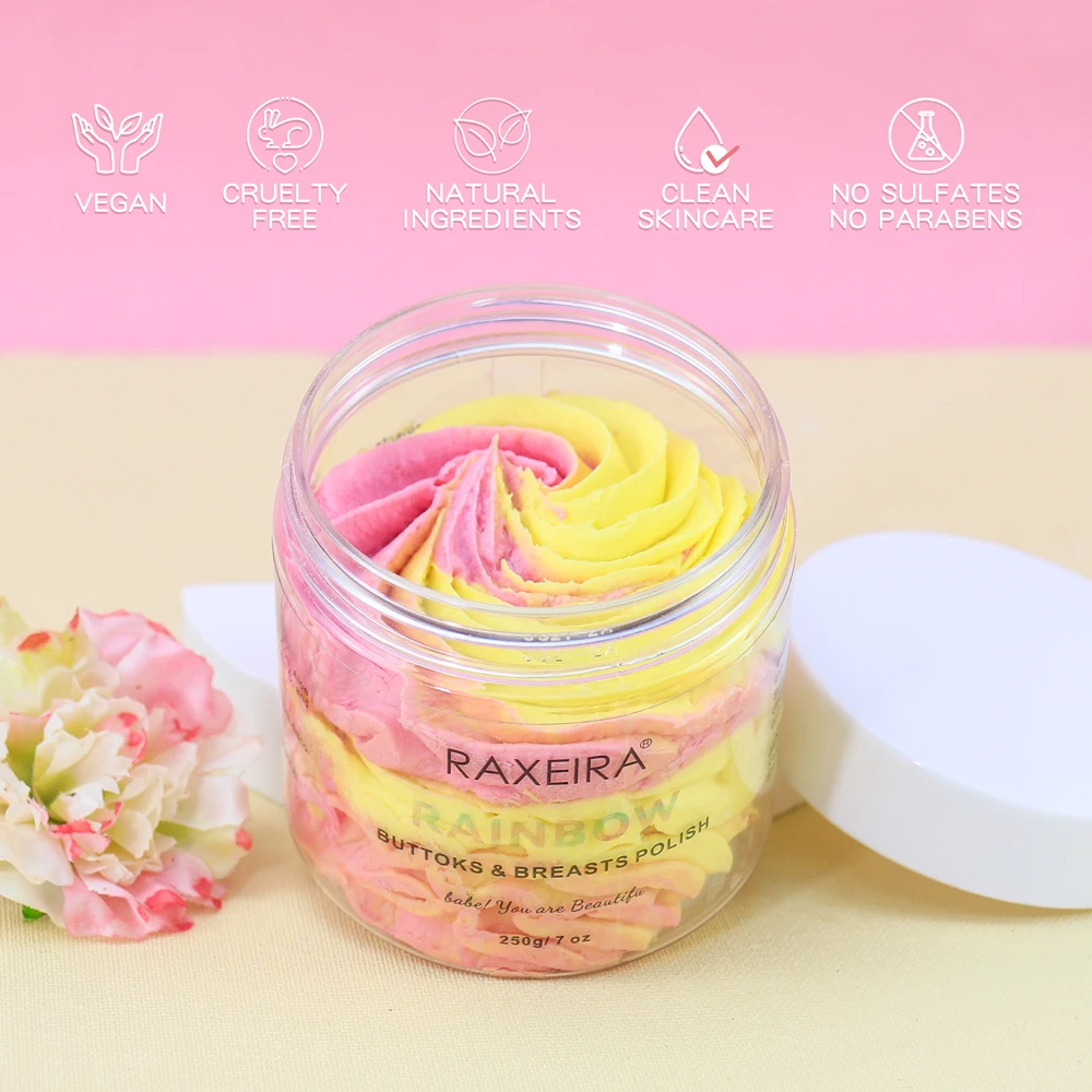 Private Label Organic Brightening Dead Sea Salt Avocado Coconut Rainbow Exfoliating Scrub for Body
