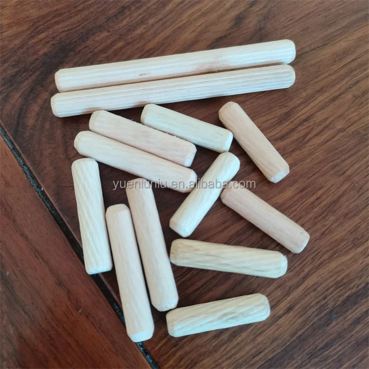 Furniture Fitting Solid wood birch beech white oak maple 6x30mm straight grooved fluted wooden dowel pin