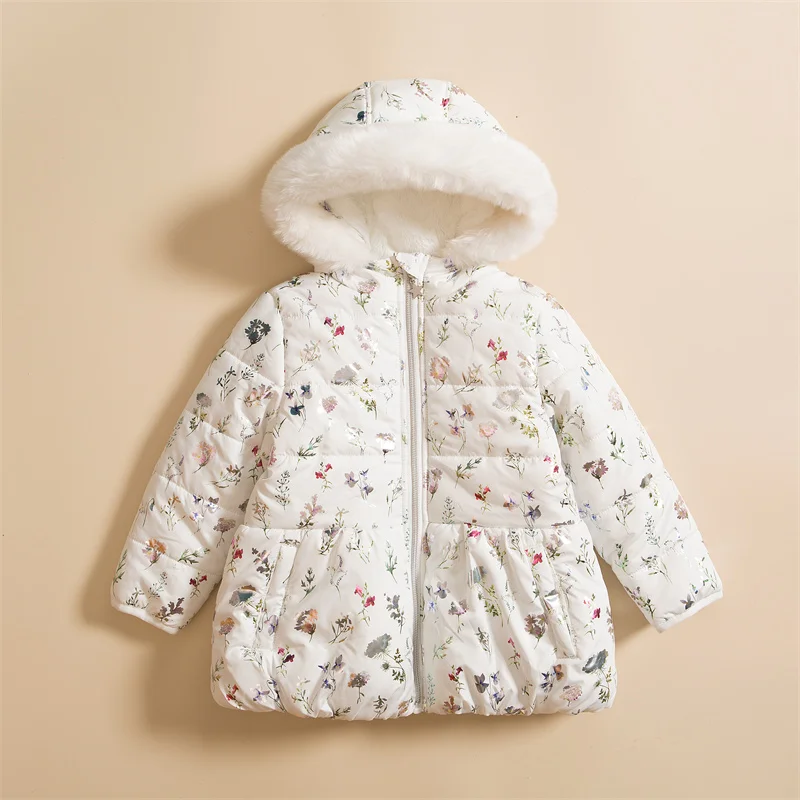 Wholesale Children Winter Boys And Girls Cute Hooded Kids Puffer Jacket Fleece Coat With Fur Collar