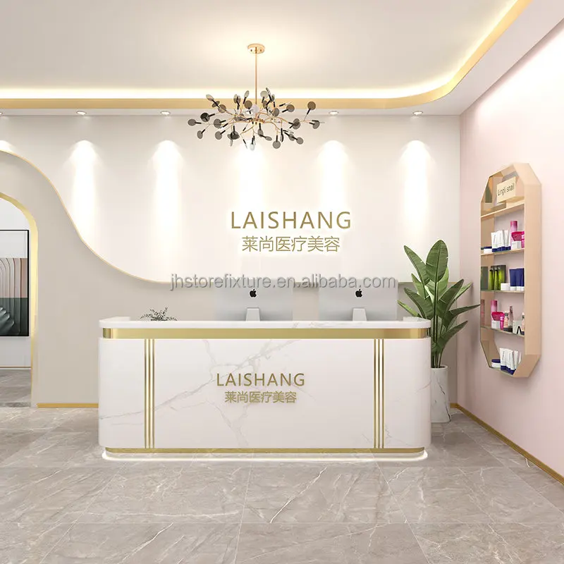 Store Decoration New Design Luxurious White and Gold Color MDF Board Checkout Counter Customize Size for Clothes