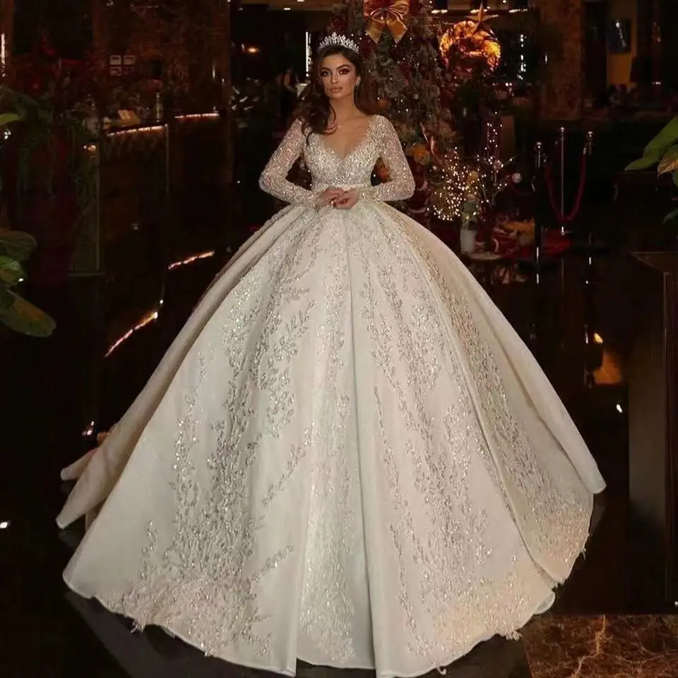 Long Sleeve French Light Main Wedding Dress 2024 New Winter Bridal Wedding Temperament Dream Star Trailing Wedding Dress