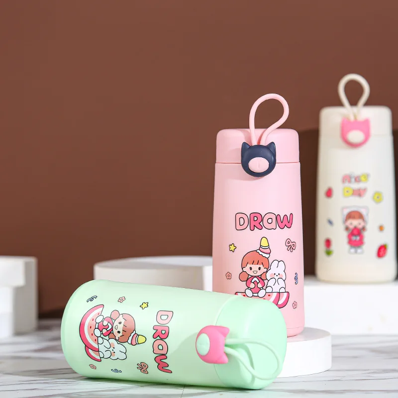 Wholesale Hot Selling Cute Cartoon Children Water Bottle Transparent Glass Clear Double Layer Glass Cup