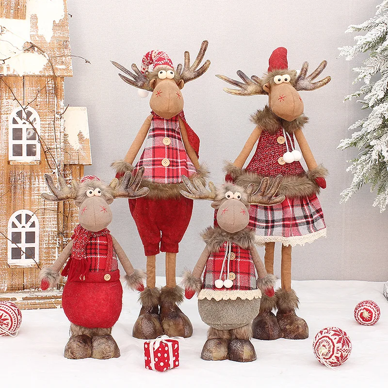 Xmas Party Decoration Retractable Reindeer Dolls Elk Plush Toys Christmas Decoration for Tree Home Ornaments Christmas Doll Gift