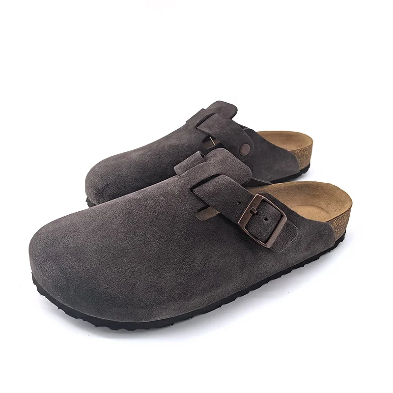 Factory Stock Retro Cork Sole Inner Heightening Slipper Suede Leather Thick Sole Outer Wear Half Soles Ladies Sandals Men Shoes