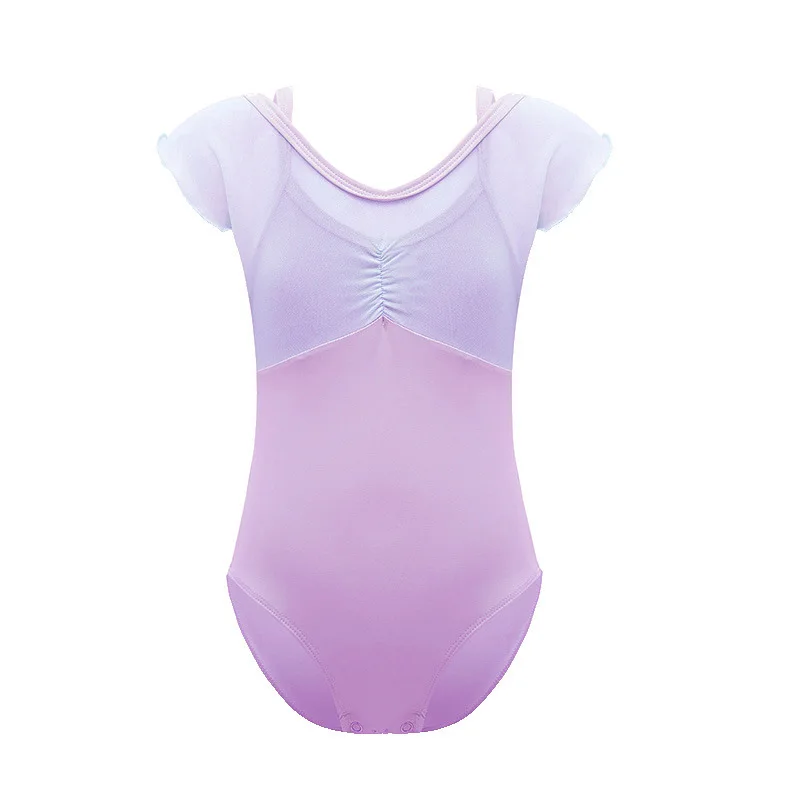 Short Sleeve Rhythmic Gymnastics Practice Kids Open Crotch Girls Ballet Skirt Bodysuit Leotard