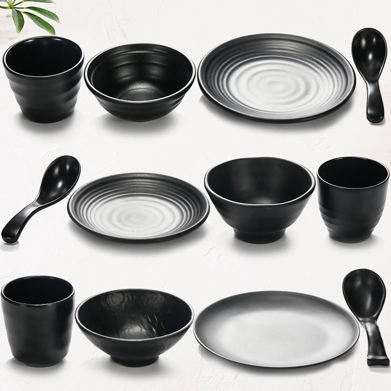 Japanese melamine Dinner Set Restaurant round Serving Tray Plate Sauce Dish and Chopsticks Sushi Dinnerware Set