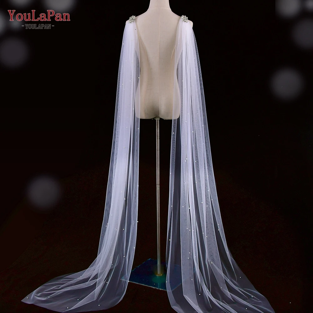 YouLaPan VG79 длинная жемчужная Тюлевая накидка на плечо со съемными стразами Аппликация крылья шаль женская вечерняя Вечеринка свадебное платье накидка