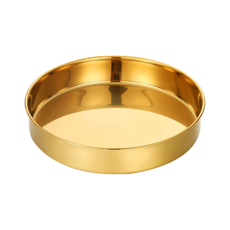 Stainless steel Dinner Plates BBQ Gold Serving Tray Round Meat Cake Snack Dishes Big Steak Plate Korean Cutlery