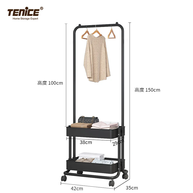 Tenice одежды вешалка для одежды с 2 этажная металлическая корзина, корзина для хранения одежды органайзер для хранения пальто подставка на колесах