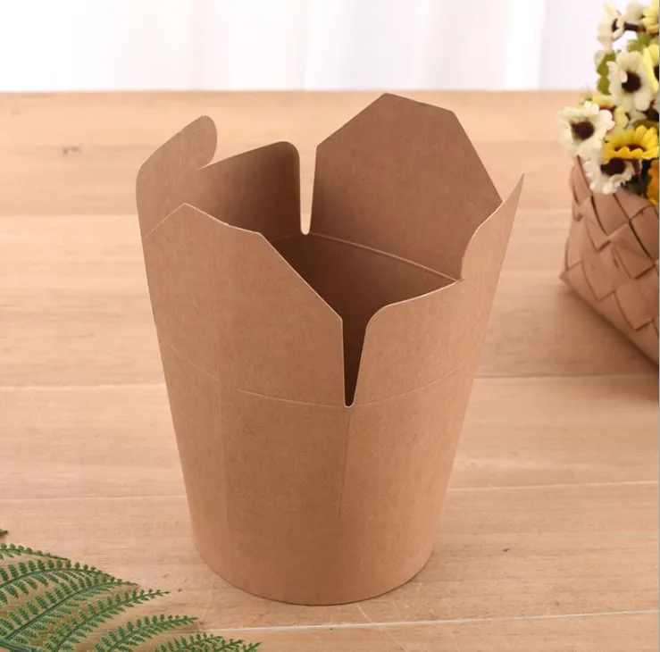 Custom round bottom disposable soup bowl soup cup brown paper noodle bowl printable multigrain fried rice paper barrel