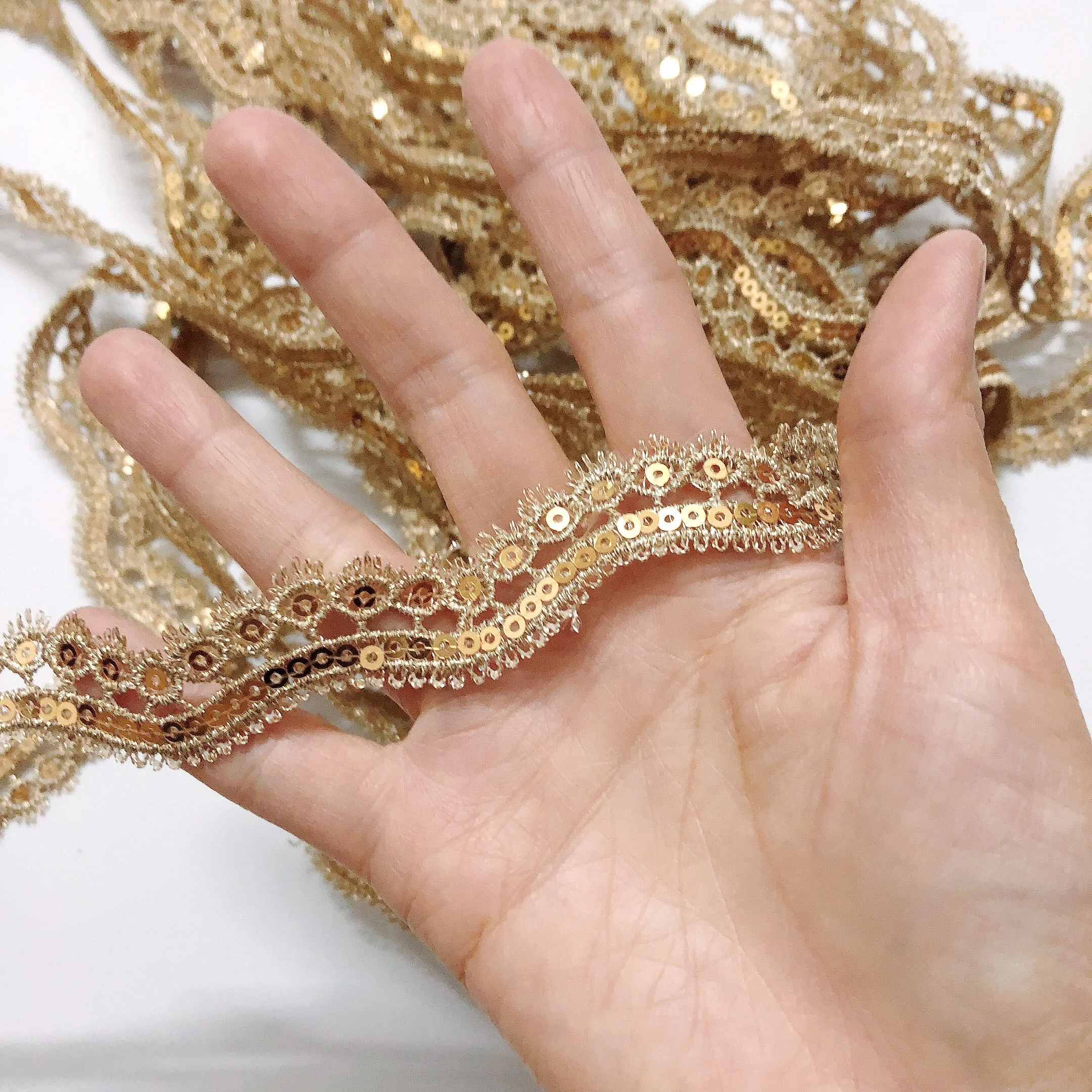 Many kinds of embroidered floral hollow out gold lace trim for clothing LT2623B