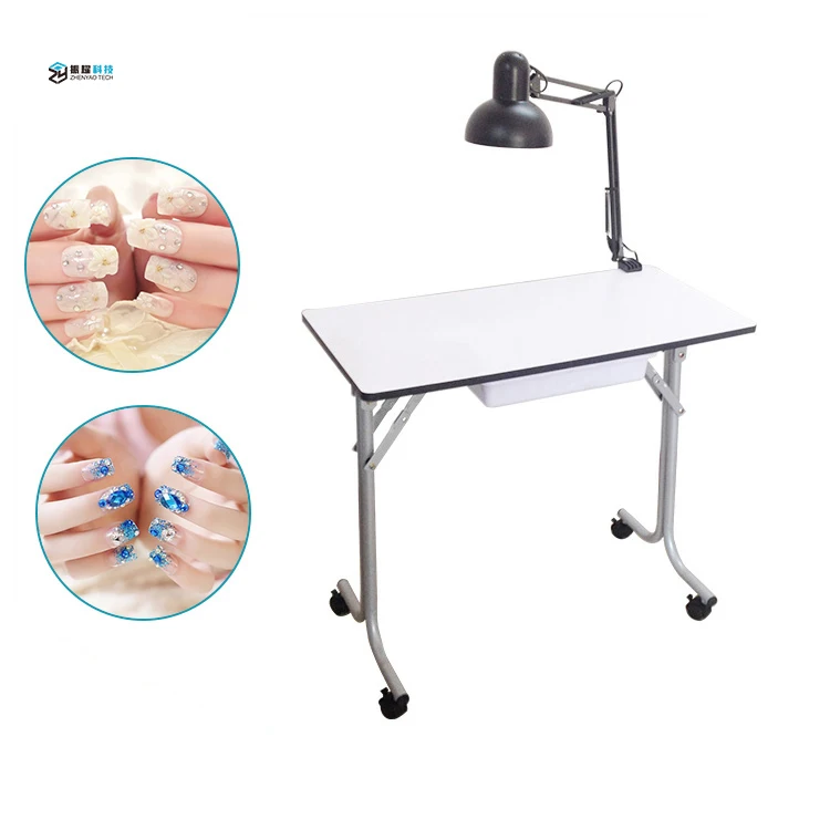 Hight Quality Beauty White Folding Desk Manicure Drawer Nail Table With Lamp