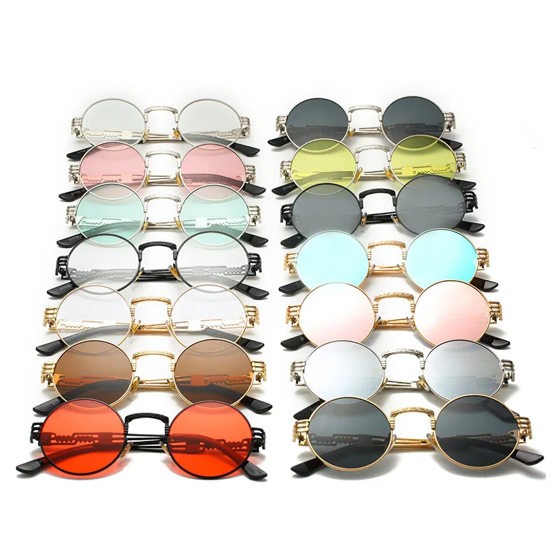 Gothic Steampunk Round Sunglasses Men Women Alloy Eyeglasses Circle Shape Brand Designer Sun glasses Mirror High Quality UV400