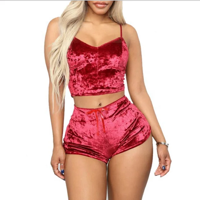 Manufacturer two piece pajama set for women suspender pajamas two-piece short pajamas women