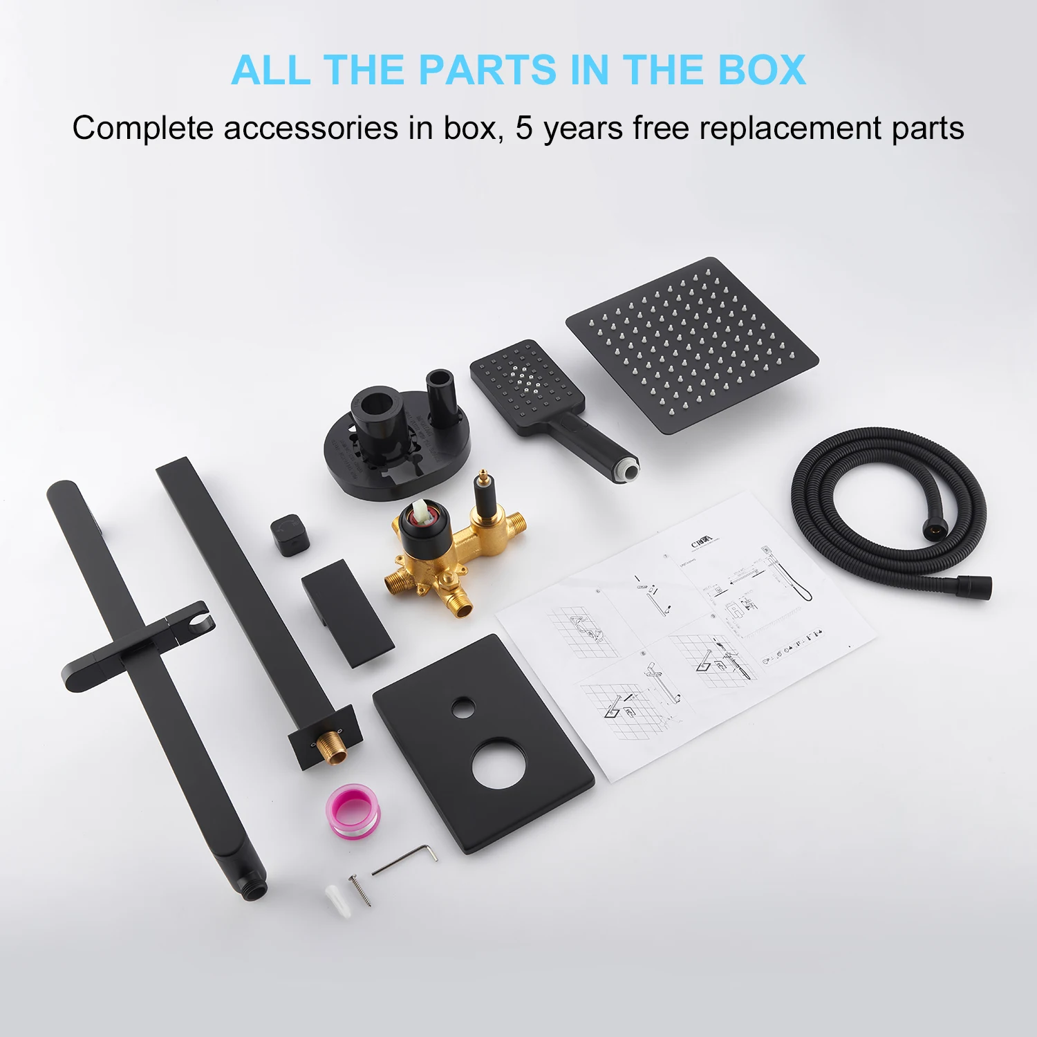 Pressure balance valve concealed stainless steel bathroom shower set with lifting rod