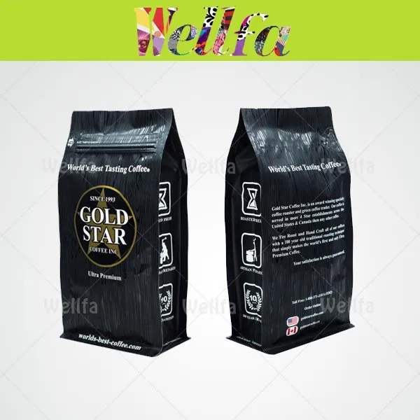 Reusable Block Bottom and Four Side Seal Coffee Bags with One-way Valve