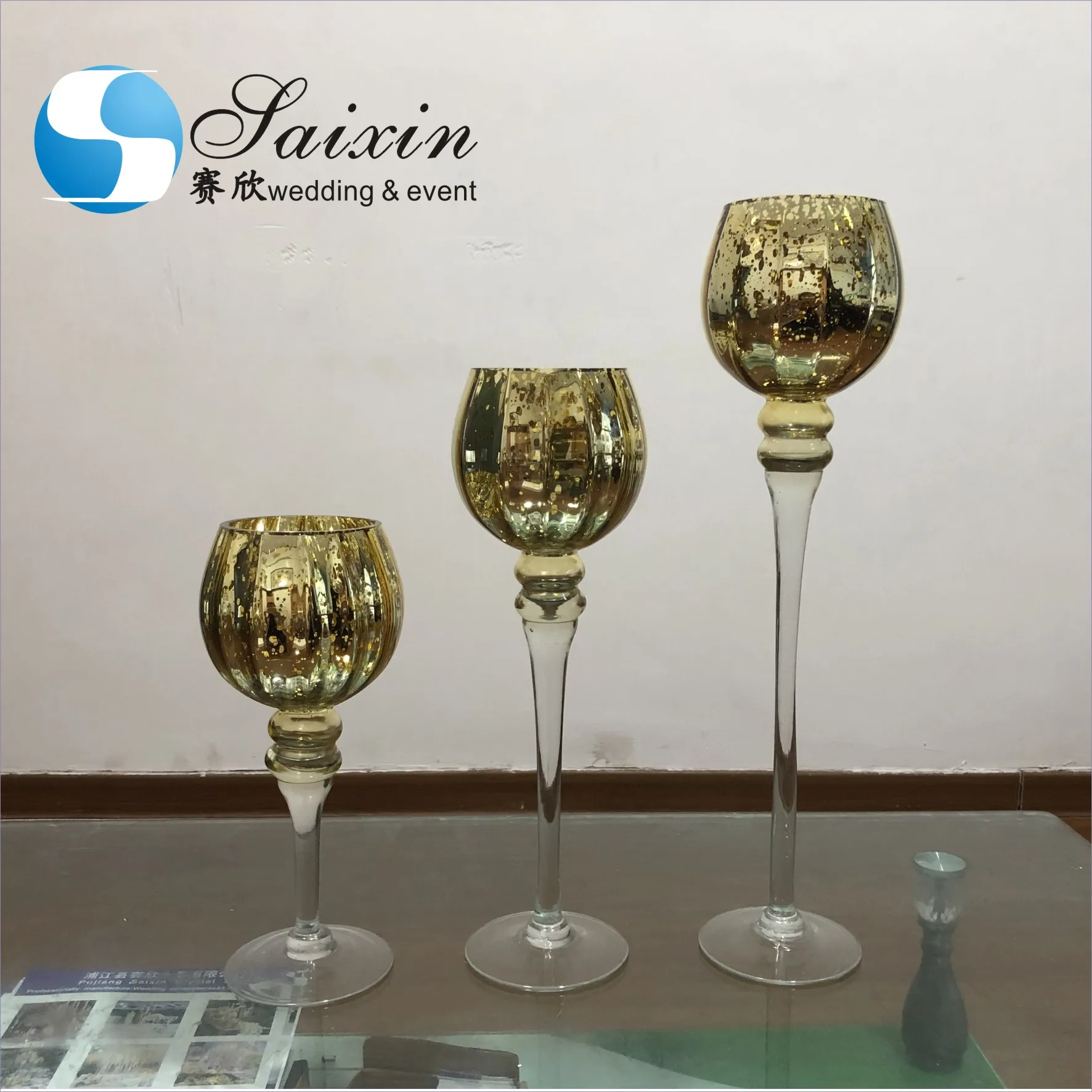 ZT-027 недорогого комплекта золото вина стеклянный подсвечник для свадьбы событие украшения