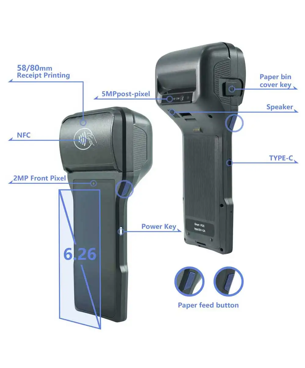 Goodcom Android 12.0 80mm Touch Screen Pos Fingerprint Handheld Android Pos with Food Order Printing