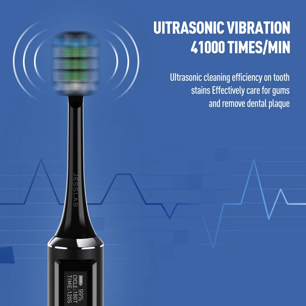 Smart Wireless Rechargeable Strong Clean Tooth Wall Holder Newest Screen Display Button Electric Toothbrush 5 Modes 10 Timers