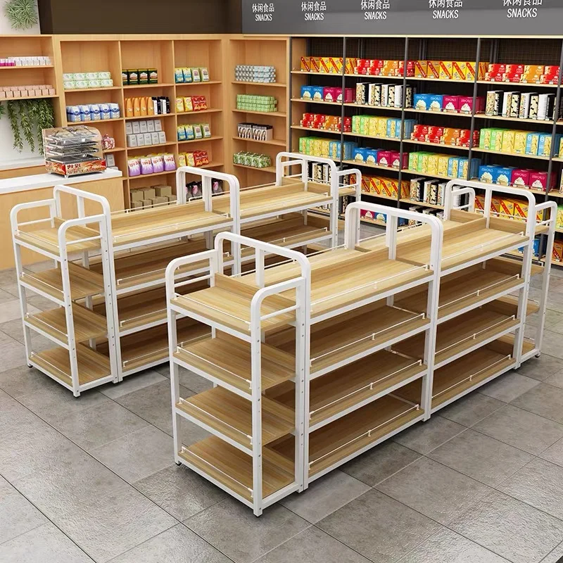 Custom Wood Shelving supermarket wooden display rack retail shelves with led supermarket display shelves