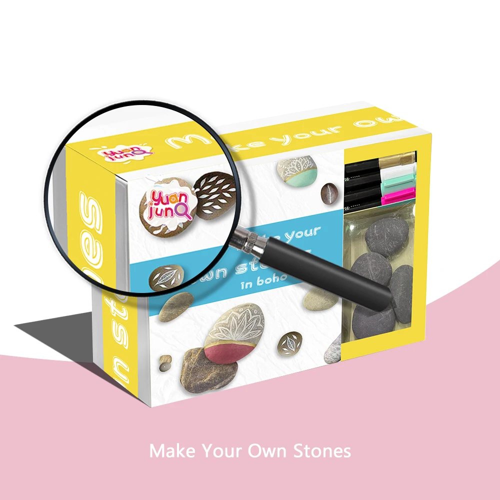 Custom DIY Artist Galaxy River Flat Stone Rock Painting Kit for Kids Creativity