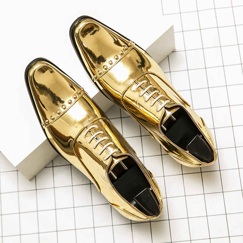 Top Selling Products 2023 Men Business Shoes Leather Dress Shoes Italian Oxfords Gold Color Drop Shipping