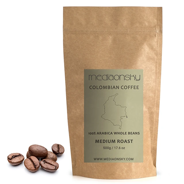 
500g 100% Pure Coffee Beans Arabica Roasted Whole Bean Coffee - Colombia Mediaonsky Cafe 