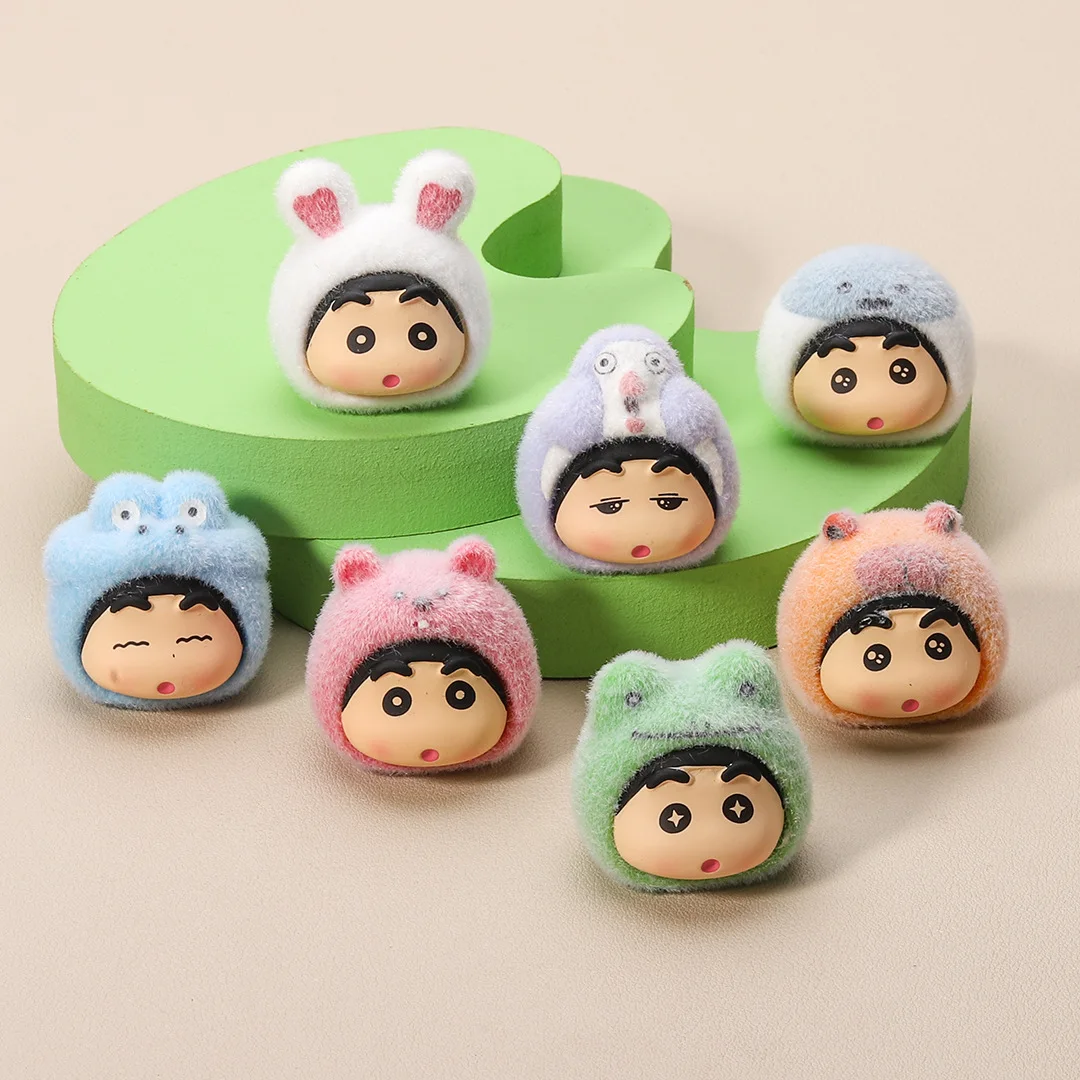 Flocking animal Shin-chan Resin cartoon pendant accessories Painted tabletop key chain charms