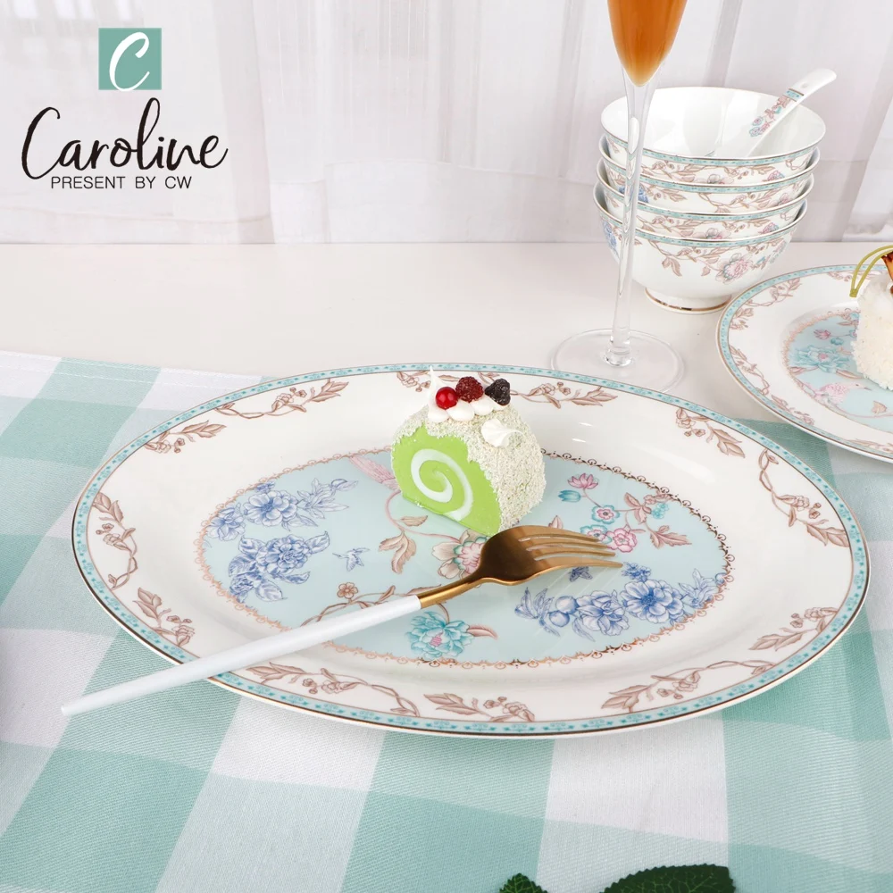 Luxury Gold Decal Eco-friendly Royal Bone China Ceramic White Dinner Plates Dish Nordic Tableware Dinnerware Mug Set Wholesale