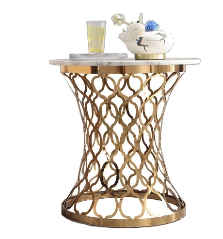 Factory light luxury stainless steel hollow marble round corner a few small apartment living room hotel creative side few