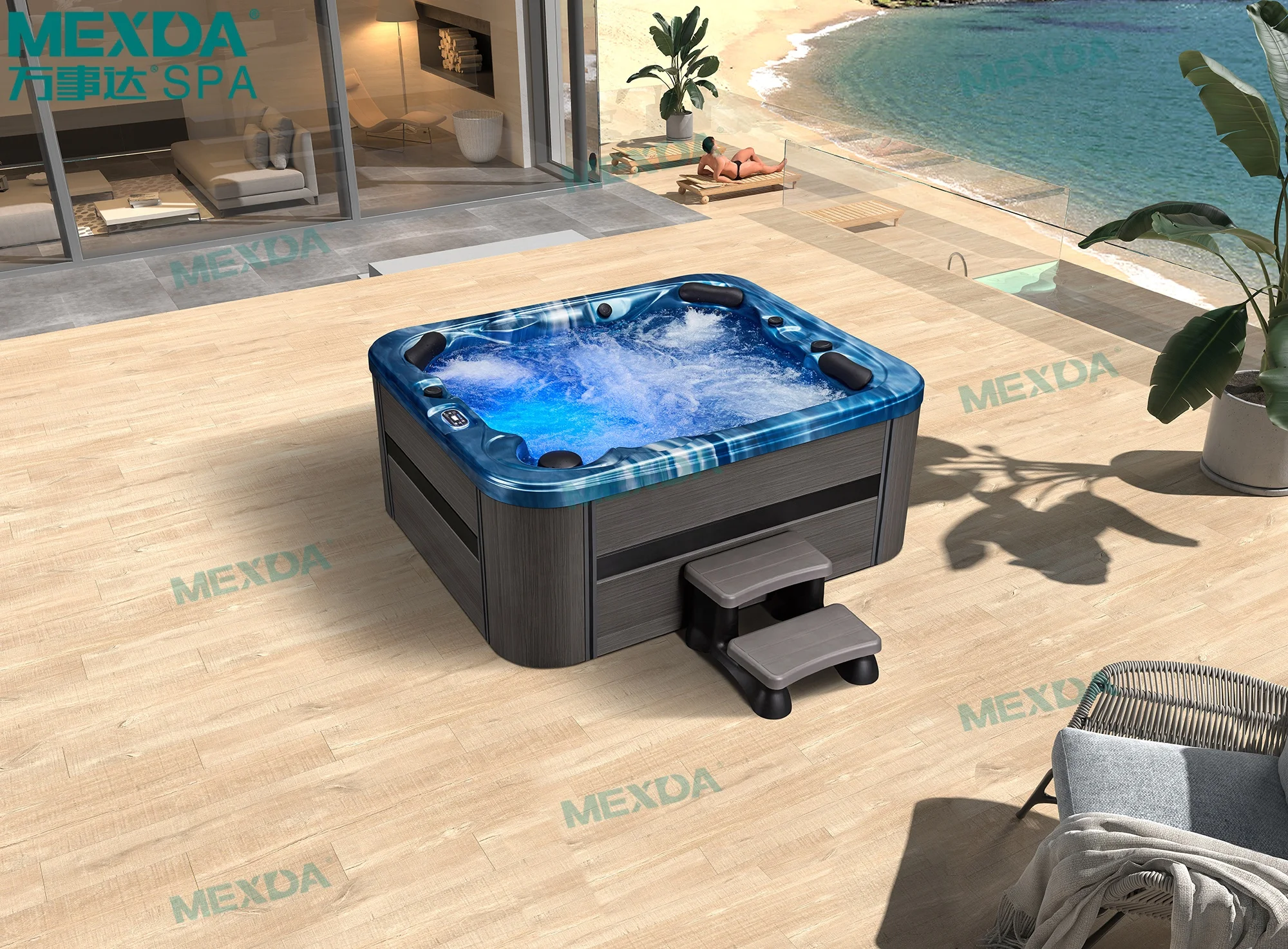 MEXDA Massage Jet Deluxe Outdoor Spa Bathtub Acrylic Whirlpool Bathtub Spa Family Whirlpool Bathtub 5 Face Bathtubs WS-591H