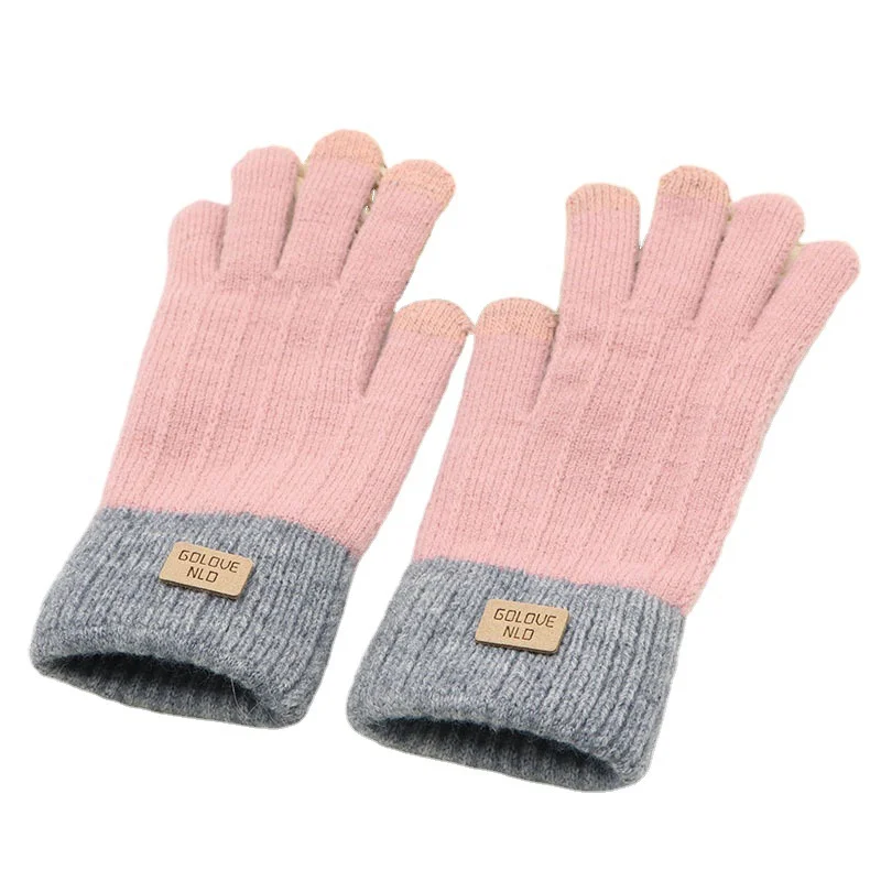 Custom New Cute Stylish Acrylic Thickened Warm Knit Touch Screen Gloves Warm Winter Gloves For Women