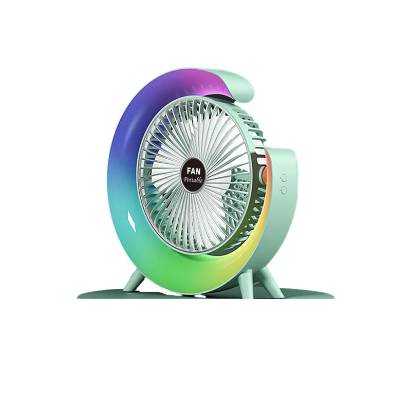 G shape 7 colorful LED night light desktop fan 1800mah rechargeable Home dormitory office air circulation portable fan